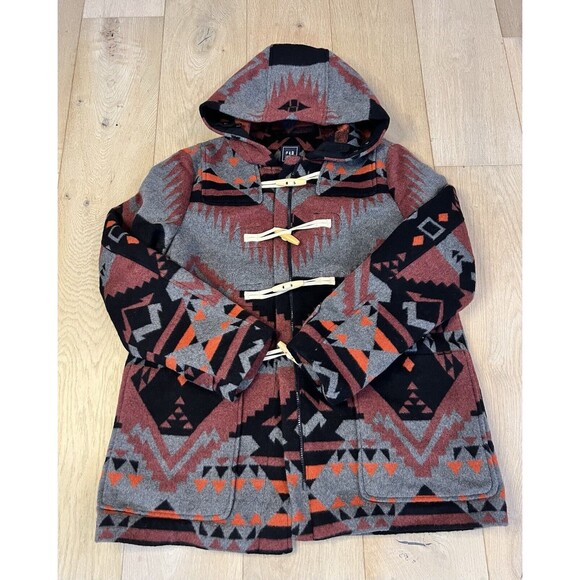 Vintage Gap Aztec Wool Women’s Duffle Hoodie Size XL Aztec Western - Picture 2 of 9